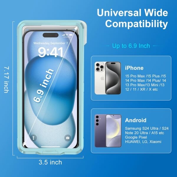 Beasyjoy Waterproof Phone Case, Underwater Snorkeling Diving Phone Case, Universal Self-Check Water Proof Pouch Dry Bag Up to 6.9 Inch for iPhone 16/15/14/13/12/11/Samsung S24/S23/Google - Green - Image 2