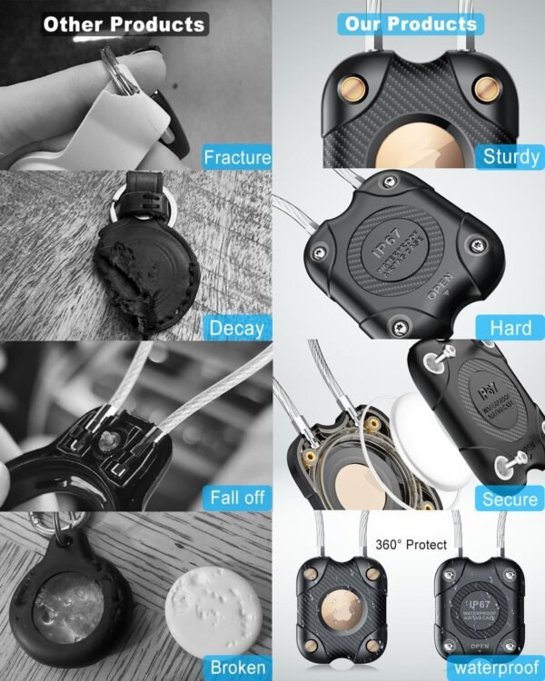4 Pack Airtag Holder with Wire Cable, Secure Lock Airtag Keychain,IPX7 Waterproof,360°Hard Protective Air Tag Case Holder for Apple Air tag for Key Chain,Key Ring,Car,Luggage - Image 7