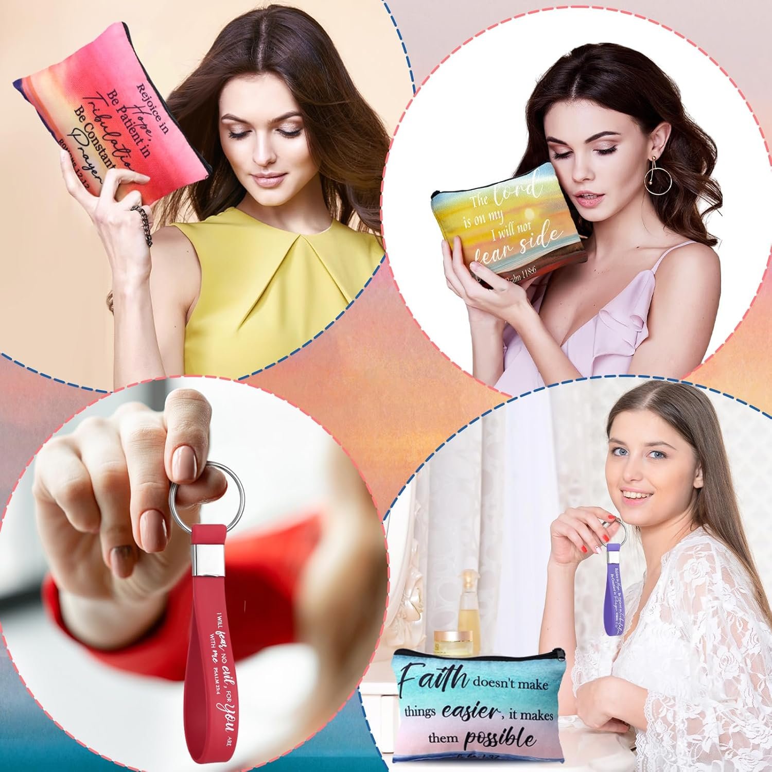 Hillban 32 Pcs Canvas Cosmetic Bag Bulk with Inspirational Quote Keychains Women Canvas Makeup Bag Graduation Gift Travel Toiletry Coin Pouch for Graduation Mother's Day Birthday Party (Landscape) - Image 4