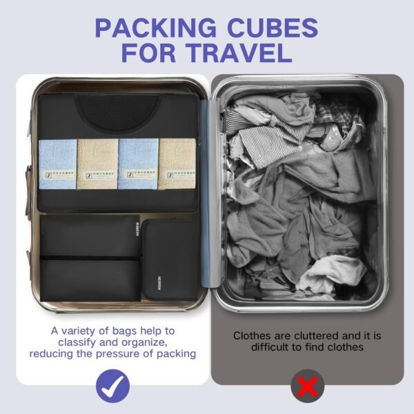 Compression Packing Cubes for Travel, 8 Set Packing Cubes for Suitcases, Breathable Mesh Travel Bags Organizer for Luggage Lightweight Vacation Essentials Accessories (Black) - Image 5