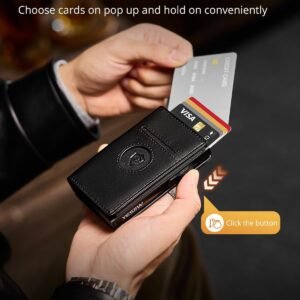 YESIIW Airtag Wallet for Men Compatible With Apple AirTag, RFID Blocking Leather Smart Wallet Air Tag Wallets, Pop Up Card Holder with Money Clip and ID Window Black