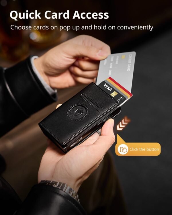 YESIIW Airtag Wallet for Men Compatible With Apple AirTag, RFID Blocking Leather Smart Wallet Air Tag Wallets, Pop Up Card Holder with Money Clip and ID Window Black - Image 2