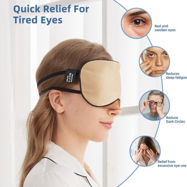 Sleep Mask, 1 Pack 100% Real Natural Pure Silk Eye Masks with Elastic Adjusting Strap, Mulberry Silk Eye Sleep Shade Cover for 3 Sizes (Gold, Small 7.1''x3.1'') - Image 4
