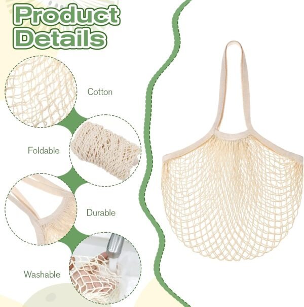 12 Pcs Reusable Grocery Bags Farmers Mesh Produce Bags Bulk Net Portable String Bag Portable Tote Bag with Handle String Shopping Organizer for Fruit Vegetable Storage Market - Image 4