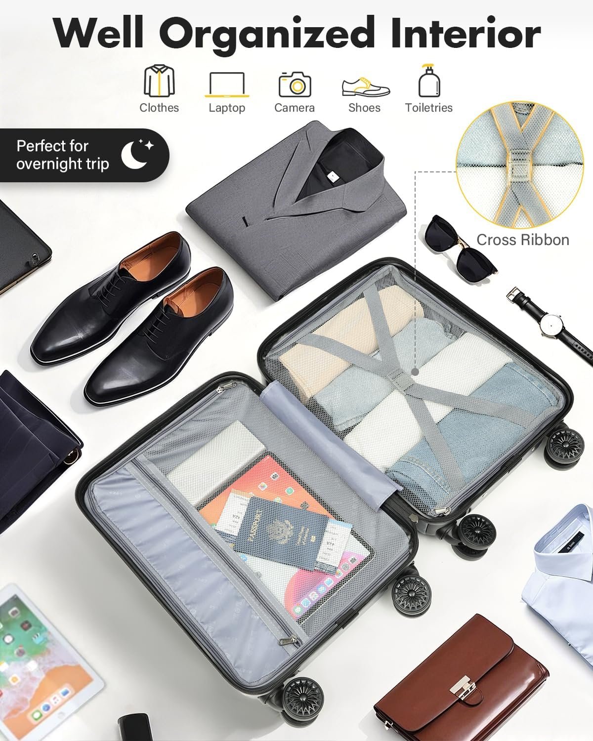 Lekesky 16 Inch Carry On Luggage Airline Approved, Hard Shell Suitcase with TSA Lock, Lightweight Spinner Wheels Durable ABS Compact Carry-On Bag for Women Men Travel Weekend Trips, Black - Image 3