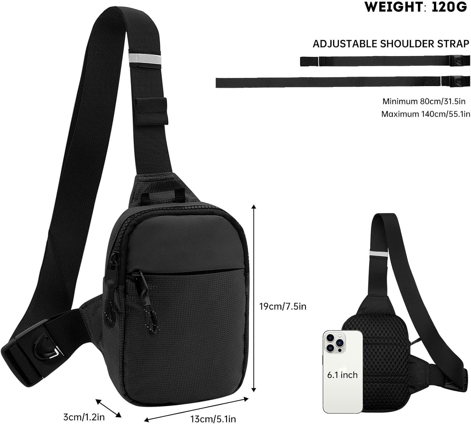 Long Keeper Mini Sling Bag - Men Women Small Waterproof Crossbody Bag Casual Phone Chest Bag for Travelling Hiking - Image 2