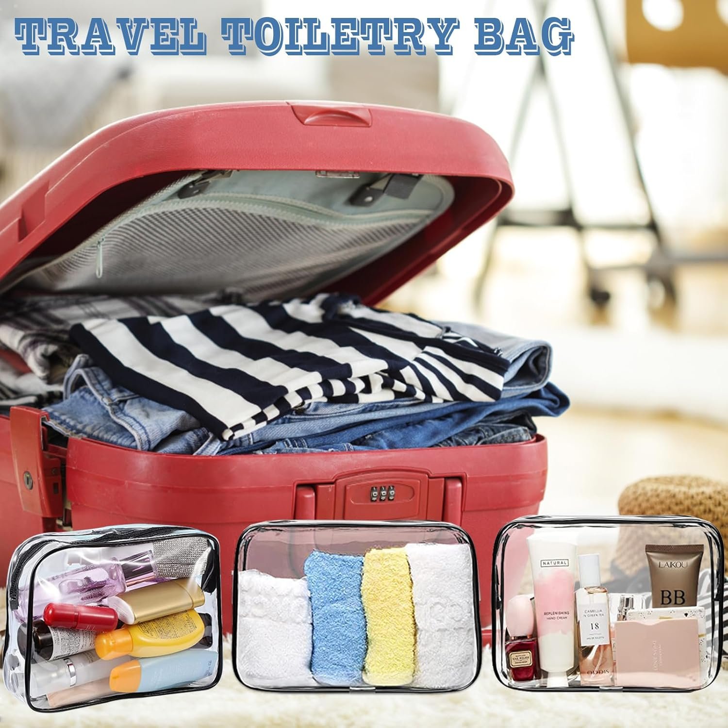 16 Pieces Clear Makeup Bags Bulk, TSA Approved Toiletry Bag for Travel, PVC Waterproof Travel Small Pouches Clear Pouch with Zipper for Men and Women Carry-on Travel Essentials Cosmetic Bags (Black) - Image 7