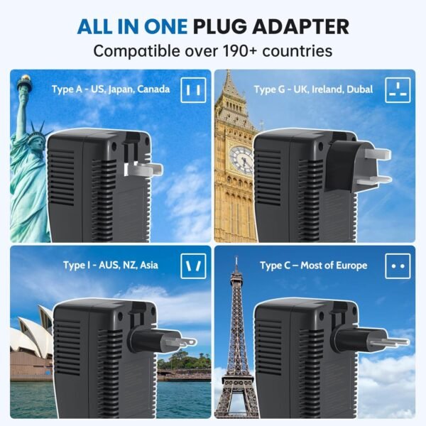 DOACE 2000W Voltage Converter US to Europe - 220V to 110V Converter for European Travel for Hair Dryer Straightener Curling Iron, 2300W Travel Power Adapter for Laptop Tablet Camera Cell Phone - Image 4