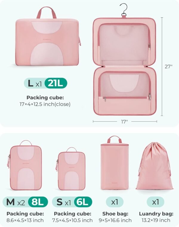 BAGSMART Hanging Travel Packing Cubes, 6 Set Large Travel Cubes for Women Cruise Ship Essentials, Suitcase Organizers - Image 5