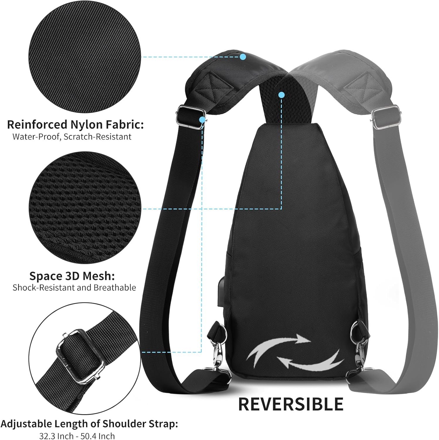 AMJ Crossbody Sling Bag Men Women, Casual Shoulder Backpack, Chest Daypack Satchel for Hiking Travel - Image 4