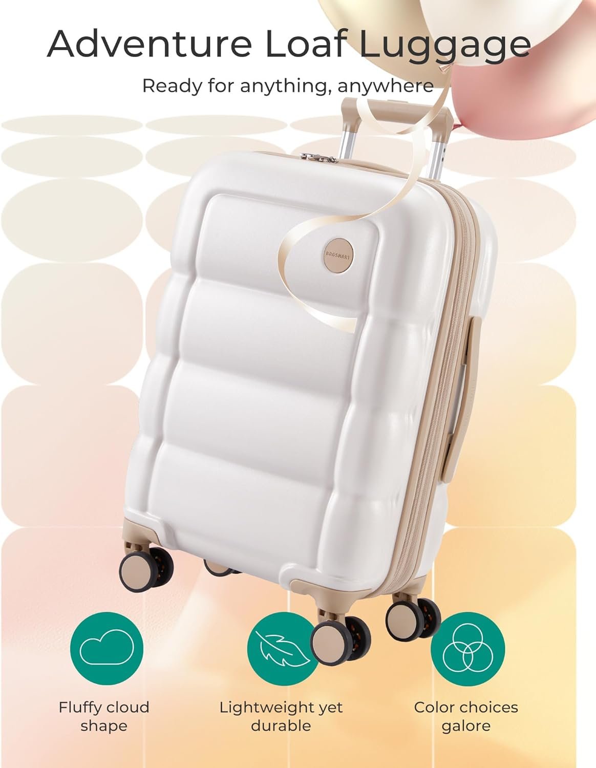 BAGSMART Carry on Luggage with Spinner Wheels, 22x14x9 Carry On Luggage Airline Approved With TSA Lock, Durable Hard Shell Carry On Suitcase 20 inch, Ivory - Image 3