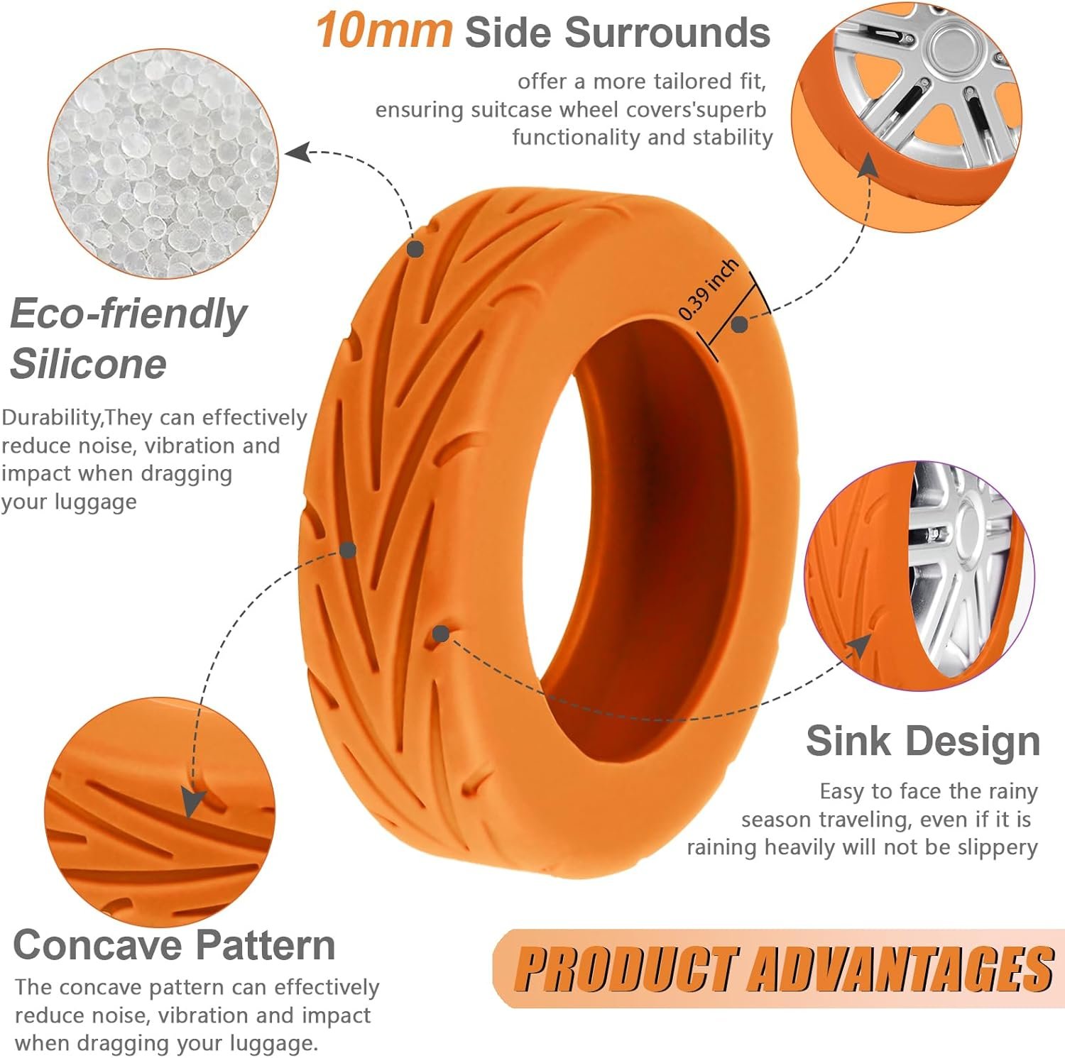 8 Pcs Luggage Wheel Cover, Carry On Luggage Suitcases Wheel Protector,Wear-Resistant, Anti-Noise, Silicone Protective Covers For Luggage and Office chair (Orange) - Image 3