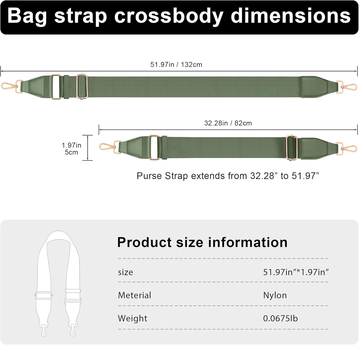 FODOKO Purse Strap Crossbody Handbag 1.97" Wide Shoulder Strap Adjustable for Handbags,Crossbody Bags,Shoulder Bags - Image 2