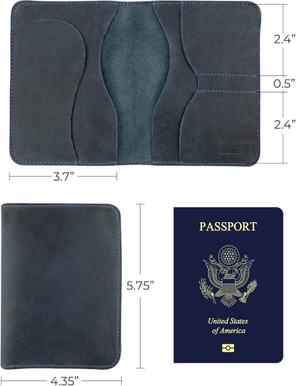 Hide & Drink, Double Passport Cover with Slots for Bills and Keys, Rustic Case, ID Organizer, Full Grain Leather, Handmade Accessories, Slate Blue - Image 6