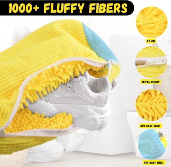 2PCs Shoe Washing Machine Bag with Shoe Tree - Durable Sneaker Wash Bag for All Shoe Sizes and Types - Shoe Laundry Cleaning Bag Washer (Yellow) - Image 3