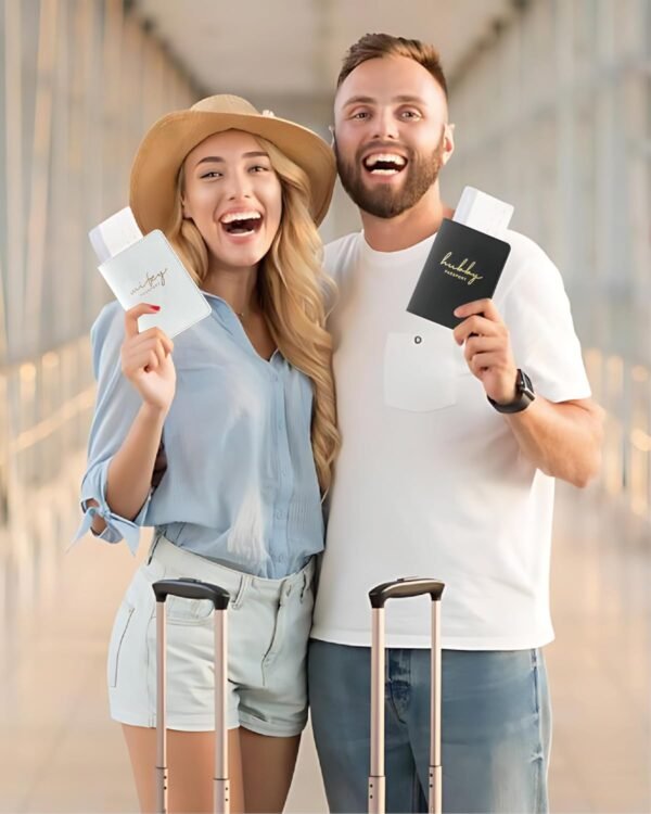 Mr and Mrs Passport Holder - His and Hers Leather Passport Cover Set | Wedding Travel Essentials for Couples | Honeymoon Gifts for Newlyweds - Image 7