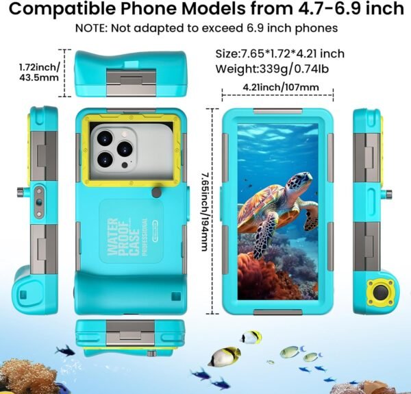 𝟐𝟎𝟐𝟓 Latest Upgrade Universal Waterproof Phone Case for Snorkeling and Diving Underwater Phone Case for iPhone 16/15/14/13/12/11 Pro Max Galaxy S25/S24/S23/S22 Ultra Plus etc Diving Case - Blue - Image 3