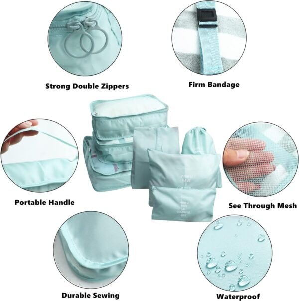7 Pack Packing Cubes for Suitcases, Luggage Organizers, Carry On Organizer Set, Storage Bags, Compression Cubes for Travel Accessories (Sky Blue) - Image 4