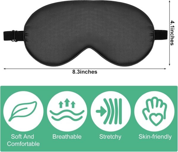 6 Pieces Natural Silk Sleep Mask Soft Eye Mask Adjustable Strap Blindfold Eyeshade Smooth Comfortable Eye Cover with Bag for Sleeping(Black) - Image 2