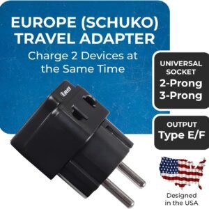 OREI European Adapter Plug, Travel Adaptor for Europe Schuko Countries 2 in 1, for Germany France Iceland Netherlands Russa Greece Spain – Safe Grounded Connection – Universal Socket – 4 Pack