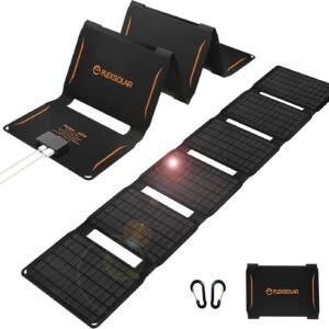 FlexSolar 40W Portable Solar Panel Charger with USB-A/USB-C/DC Outputs for Camera Phones Tablets Power Stations – Waterproof for Outdoor Backpacking Camping RV Boat