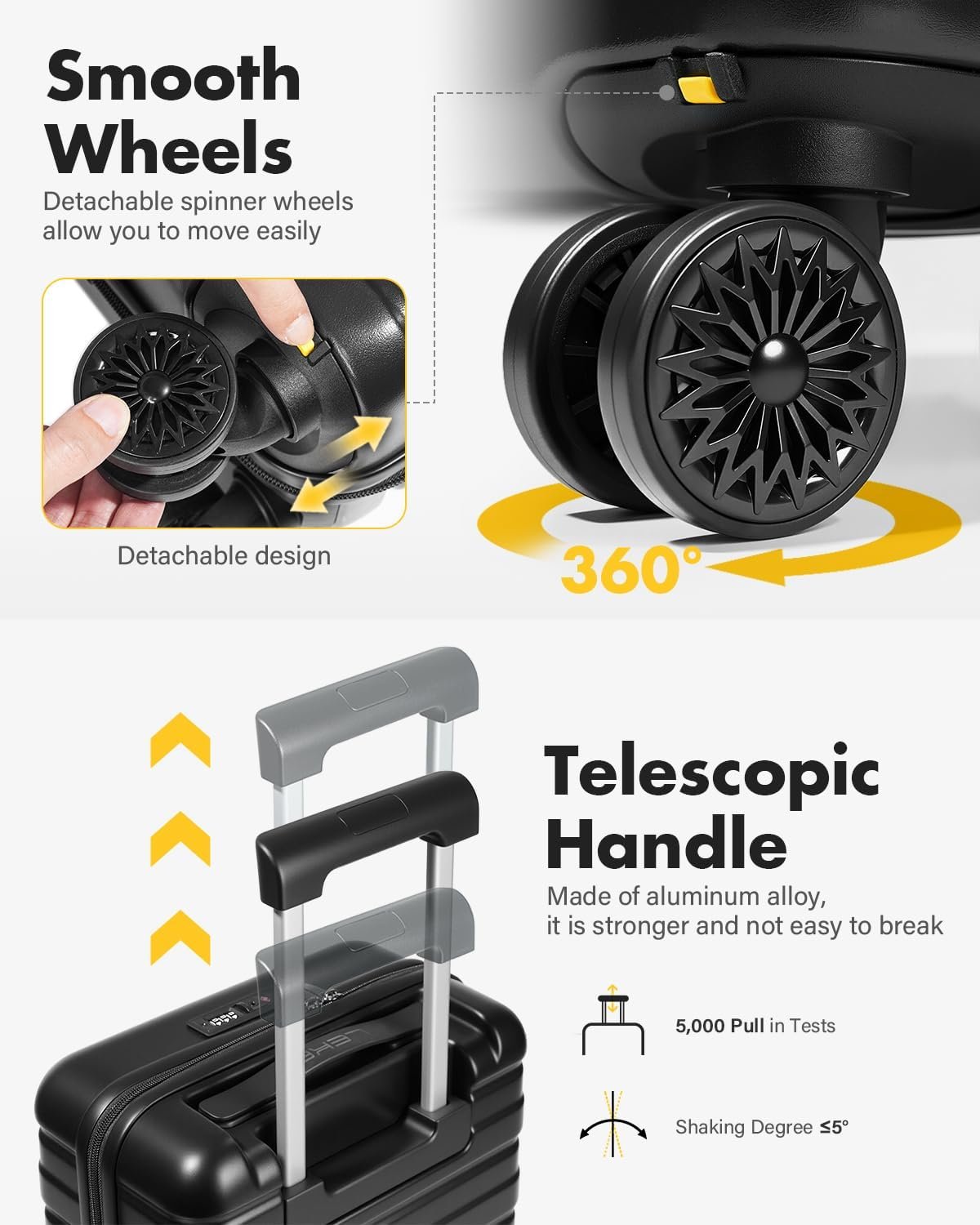 Lekesky 16 Inch Carry On Luggage Airline Approved, Hard Shell Suitcase with TSA Lock, Lightweight Spinner Wheels Durable ABS Compact Carry-On Bag for Women Men Travel Weekend Trips, Black - Image 4