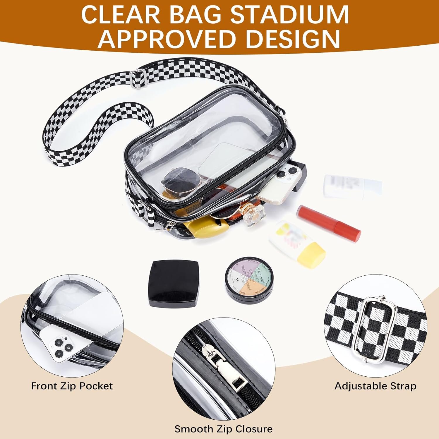 BOSTANTEN Clear Bag for Women Stadium Approved Clear Bags Small Crossbody Purse Trendy for Concerts Sports Events - Image 3