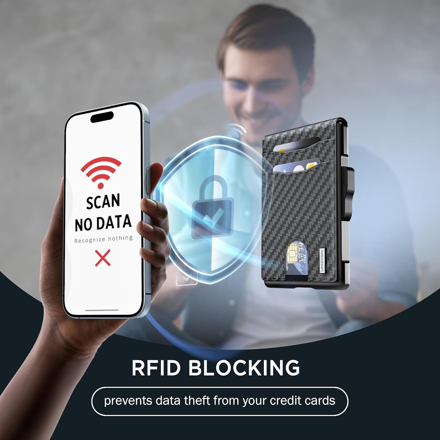 Wallet for Men - Pop Up Case, Cash Slot, and Credit Card Slot - Slim Aluminum Wallet with RFID Blocking, Minimalist Leather Wallet Front Pocket with ID Window (Carbon Fiber) - Image 4