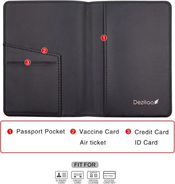 Deziliao Passport Holder,Passport Holder Card Slots, Passport and Vaccine Card Holder Combo, Cute Passport cover for Women and Men, with Waterproof Rfid Blocking, Passport Travel Wallet(Black) - Image 3