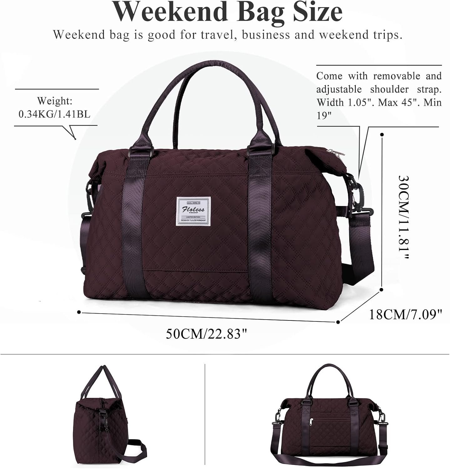 Travel Duffel Bag,Sports Tote Gym Bag,Shoulder Weekender Overnight Bag for Women - Image 3