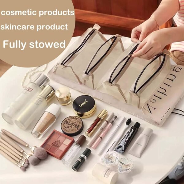 Travel Toiletry Bag, Large Capacity Cosmetic Organizer, Foldable Makeup Storage Case, Portable Wash Bag (pink) - Image 4