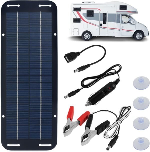 Solar Panel Kit - 12V Solar Trickle Charger, IP65 Portable Solar Powered Charger Kit with 4 Suction Cups, High-Efficiency Car Battery Charger Maintainer for Car RV Boat Motorcycle - Image 8