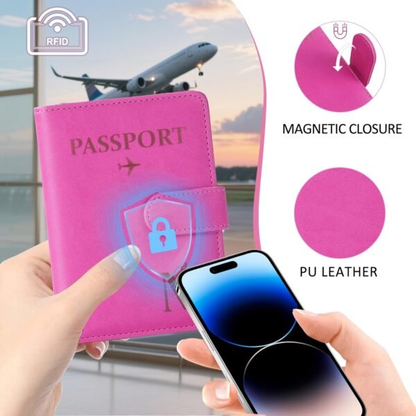 COSHAYSOO Initial RFID Passport Holder for Travel Women Passports Cover Case Air Essentials Airplane Flight Accessories Airline Plane Flying Must Haves Christmas Gift Butterfly Letter Hot Pink S - Image 2