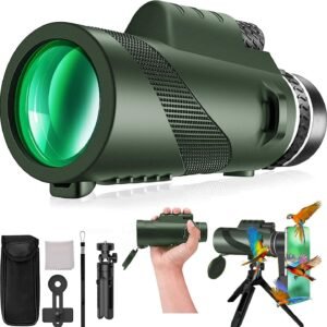 Monocular-Telescope 80×100 High Powered Monoculars High Definition for Adults High Powered with Smartphone Adapter Telescope Hunting Wildlife Bird Watching Travel Camping Hiking-Green