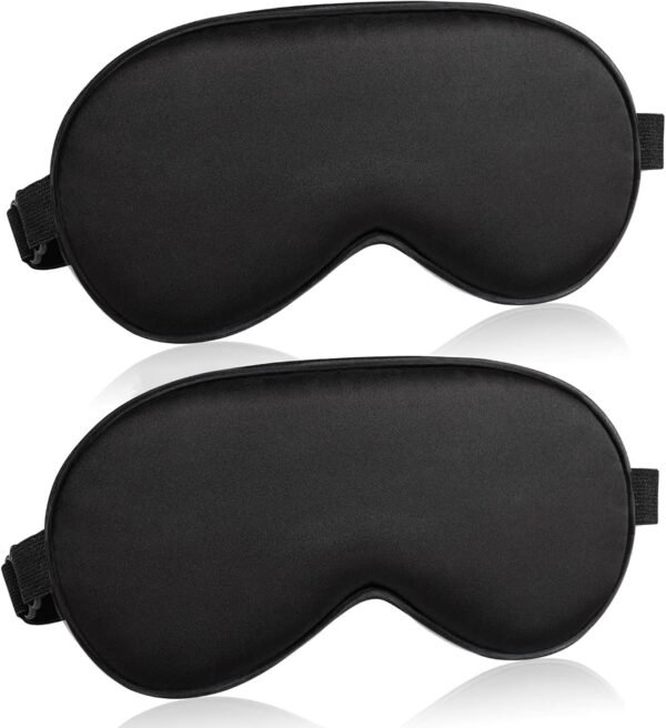 Sleep Mask for Women and Men 2 Pcs Eye Mask for Sleeping Adjustable Strap Blackout Silk Sleep Eye Masks Soft Eye Covers Blindfolds Black 2 Pack