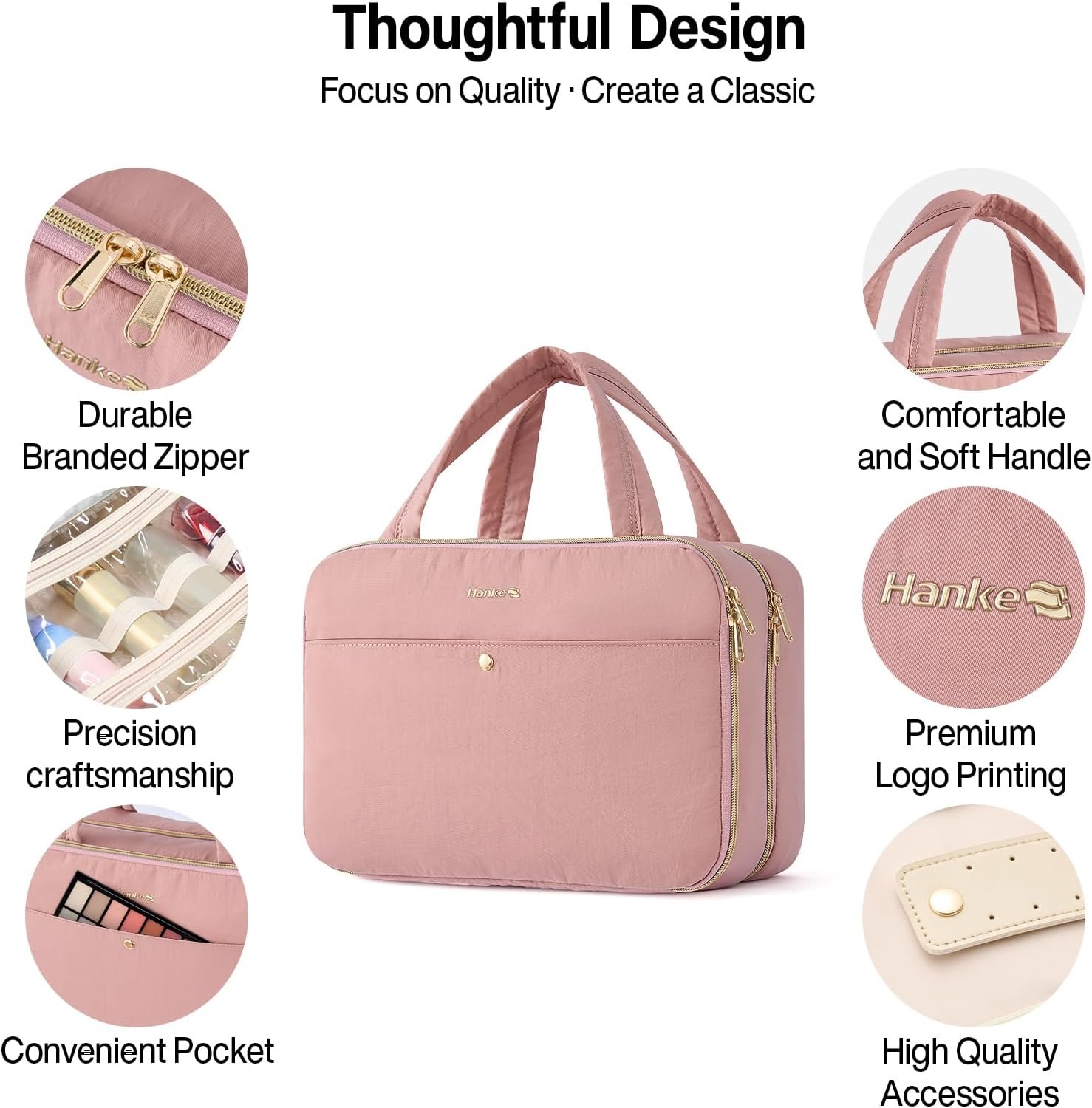 Hanke Hanging Travel Toiletry Bag for Women with Jewelry Organizer Compartment, Travel Essentials Toiletries and Makeup Bag, Water-Resistant & Stain-Resistant with Trolley Strap (Pink) - Image 5