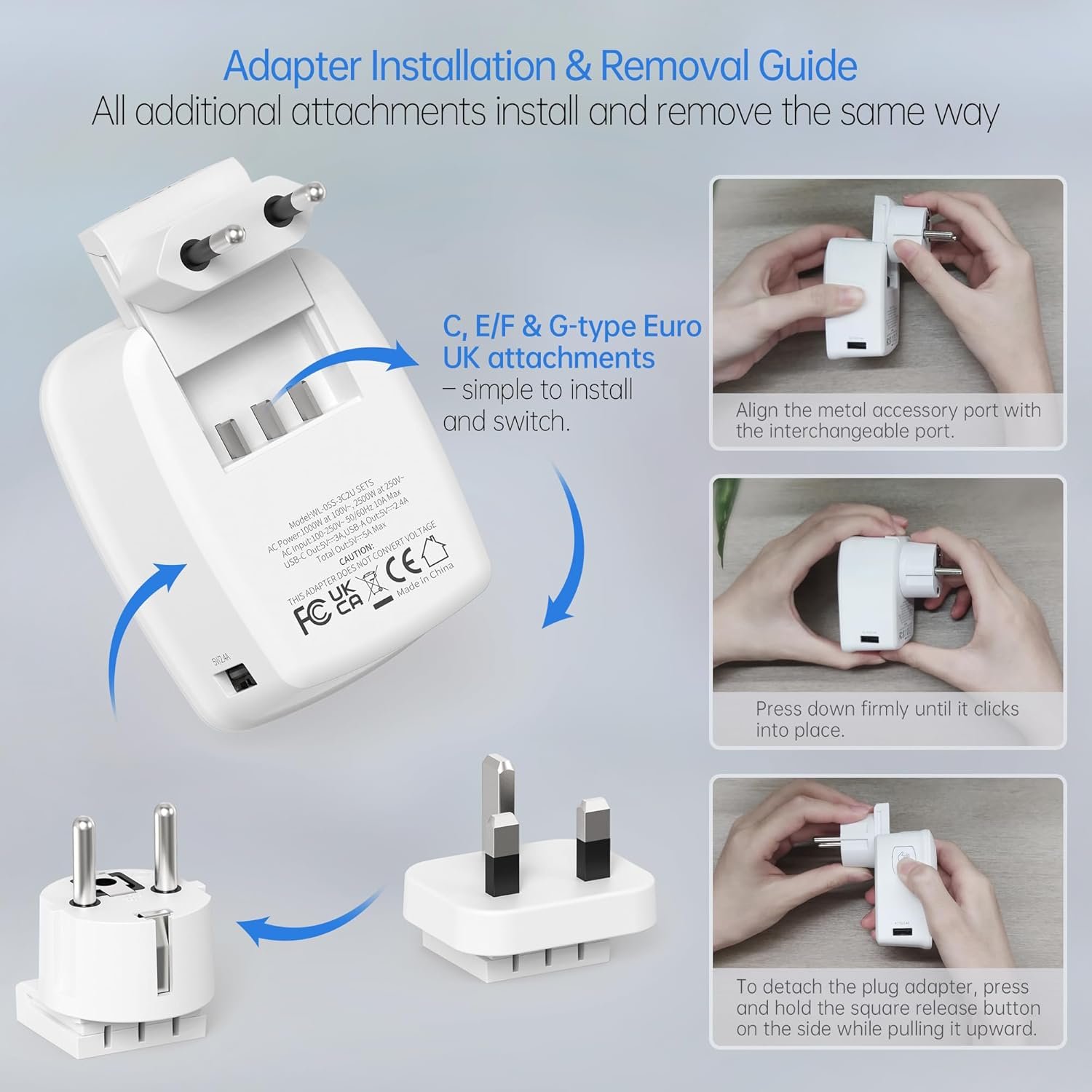 BEONDON European Travel Adapter Kit with Detachable Plugs (C/E/F/G) for UK, France, Germany, Italy, Spain & More - 2 US Outlets & 5 USB Ports (3 USB C) - Multi-Device Charger - Image 6