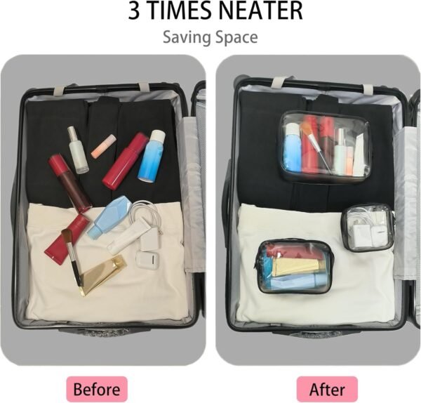 3 Pcs Clear Cosmetic Bag Water-resistant TSA Approved Toiletry Bag Makeup Cosmetic Bag for Women and Men Travel Organizer for Accessories Portable Wash Bag, Black - Image 5