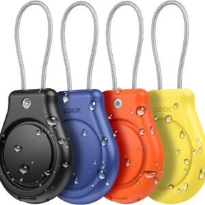 Waterproof AirTag Keychain Holder, Air tag Lock Case with Wire Cable Compatible with Apple AirTags, Durable & Secure Anti-Lost Protective Case with Keyring for Backpack, Key, Luggage (4 Pack)