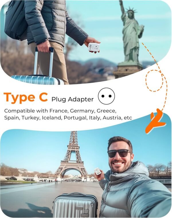 LENCENT European Travel Plug Adapter, Foldable US to Europe Plug Adapter with 4 Outlets, 4 USB (2 USB C) Charger Adapter, Type C Power Adaptor for USA to Italy Spain France Portugal Iceland Germany - Image 2