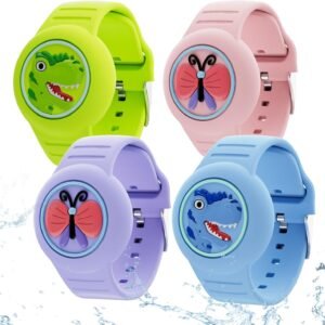 for Airtag Bracelets for Kids Waterproof – (4 Pack) Soft Silicone Air Tag Hidden Wristband, Lightweight GPS Tracker Compatible with Apple AirTag Watch Band for Child Cartoon