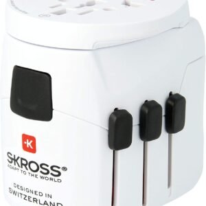 SKROSS Pro Light World Travel Adapter with USB | 3-Pole Travel Adaptor with Slide System | Designed for 200+ Countries | Compact and Reliable | White