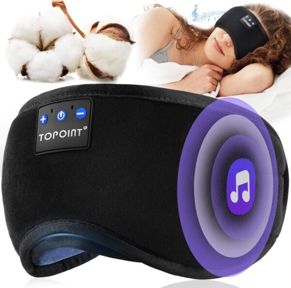 TOPOINT Sleep Mask with Headphones Bluetooth 5.4 Wireless, Sleep Headphones Earphones Earbuds with Microphone HD Speakers Music, Blackout Eye Mask for Sleeping Travel Meditation Men Women Cool Gadgets - Image 9