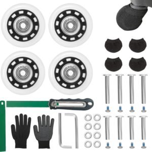 45mm x 18mm/1.77in x 0.71in Luggage Replacement Wheels Set 4Pcs Rubber Swivel Transparent Caster with Saw&4Pcs Wheels Cover Socks 30mm/35mm Axles and Repair Kit for Luggage Bags Trolley Case