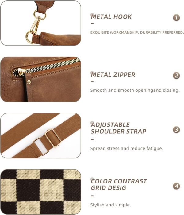 Bum Bags for Women Crossbody Fanny Packs PU Leather Cross Body Bum Purse Belt Bag Bumbags for Work Shopping Daily - Image 2