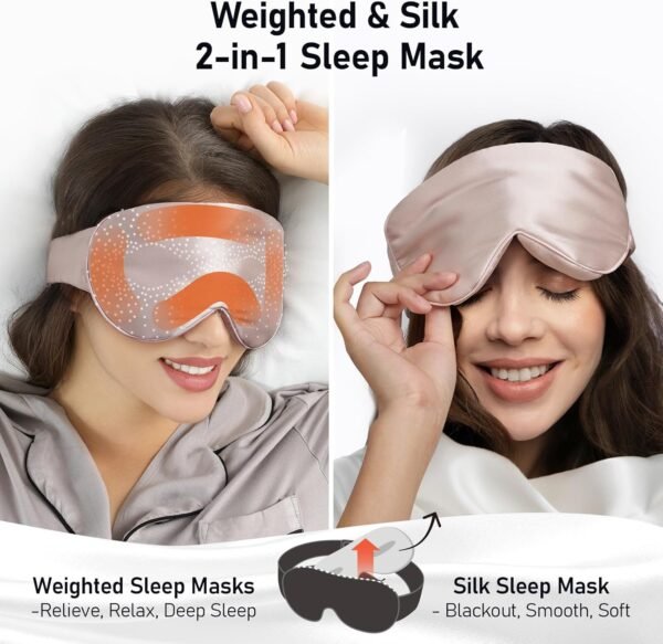 LitBear Weighted Silk Sleep Mask 4.9 oz (140g), Mulberry Silk Sleeping Mask with Detachable Insert, Women Men Pressure Relief Night Light Blocking Eye Mask with Adjustable Strap, for Relax Deep Sleep - Image 6