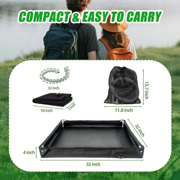 Portable Shower Base, 32"x32"x4" Foldable Camping Shower Pan with Upgraded Detachable Drain Pipe and Mesh Bag, Collapsible Shower Basin for Outdoor, Tent, RV, Beach, Shower Stall Enclosures, Indoor - Image 4