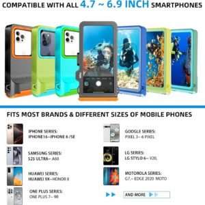 Professional Diving Waterproof Phone Case, Outdoor Swimming Snorkeling Surfing Underwater Touch Screen Photo Video Housing for iPhone 16 Pro Max Samsung S25 Ultra No More Than 6.9 Inch Smartphones