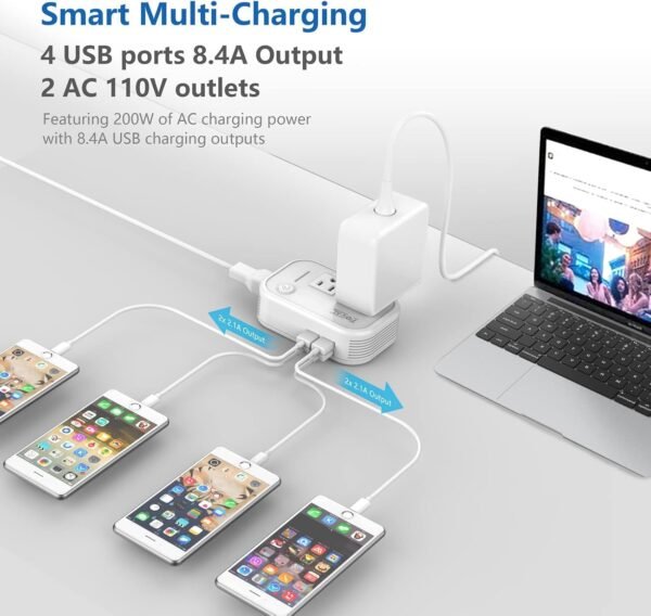 FOVAL Power Step Down 220V to 110V Travel Voltage Converter International Power Adapter for Hair Straightener/Curling Iron with 4-Port USB Charging US/UK/AU/EU Universal Plug Adapter (White) - Image 4
