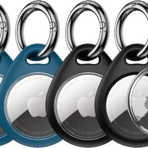 UNBREAKcable AirTag Holder for Apple – 4 Pack Air Tag Case [Fit Tightly Design] [Easy to Install] [Hold Securely] Waterproof TPU Protective Cover with Metal Keychain for Kids,Pet,Luggage,Backpack,Keys